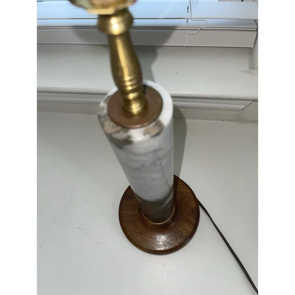 Vintage MCM Marble / Granite Lamp‎ With Wood Base & Lamp Shade